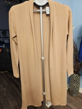Lemon Beige Open-Front Long Cardigan